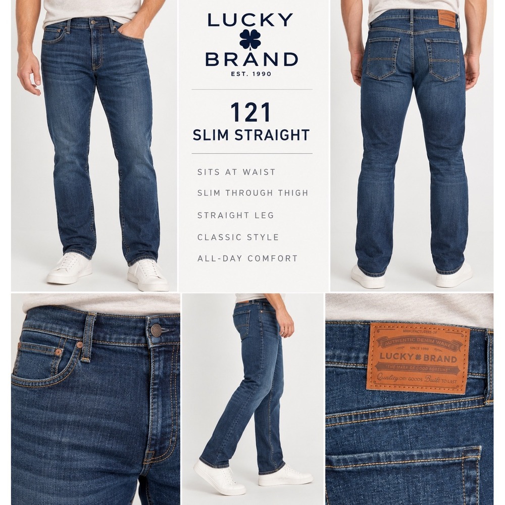 Lucky Brand 121 Slim Straight Jeans Mens 34x30 Dark Wash Blue Denim
